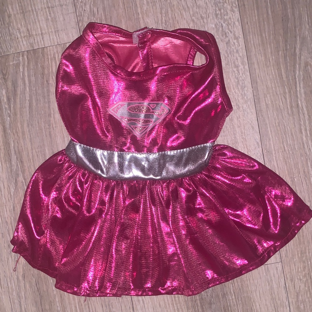 Superman Superhero Shiny Pink & Silver Dog Costume